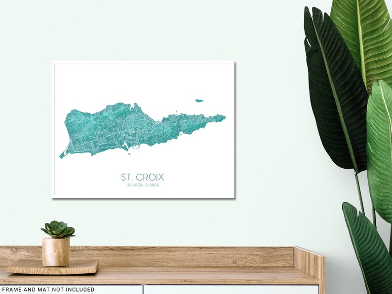 St. Croix, US Virgin Islands map print with a turquoise landscape design by Maps As Art.