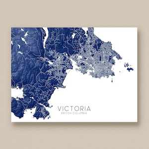Victoria BC City Map Wall Art Print, Topographic Landscape Poster