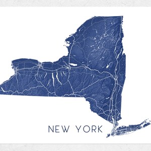 Affiche de New York et impression de carte de New York avec les routes de l'État de New York pour des impressions d'art de carte de New York et un cadeau pour New York