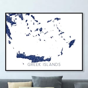 Griechische Inseln Karte der griechischen Inseln, Griechenland Kunstdruck, griechische Inseln Wandkunst, blaue Karte der griechischen Inseln, Griechenland Geschenke