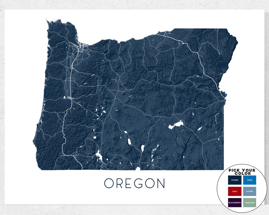 Oregon Map of Oregon Print Poster, Personalized 3D Topographic Terrain ...