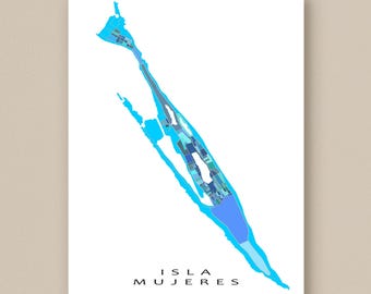 Isla Mujeres Map Print, Mexico Island Abstract Art, Yucatan
