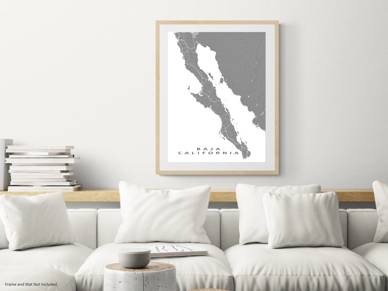 Baja California Map Poster and Baja Map Print for Baja Mexico Art Prints and Baja Travel Gifts Cabo San Lucas