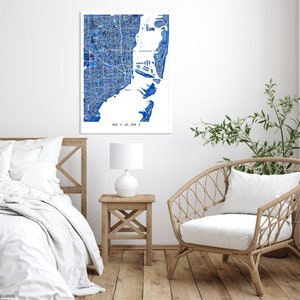 Miami, Florida city map print with a blue geometric design by Maps As Art.