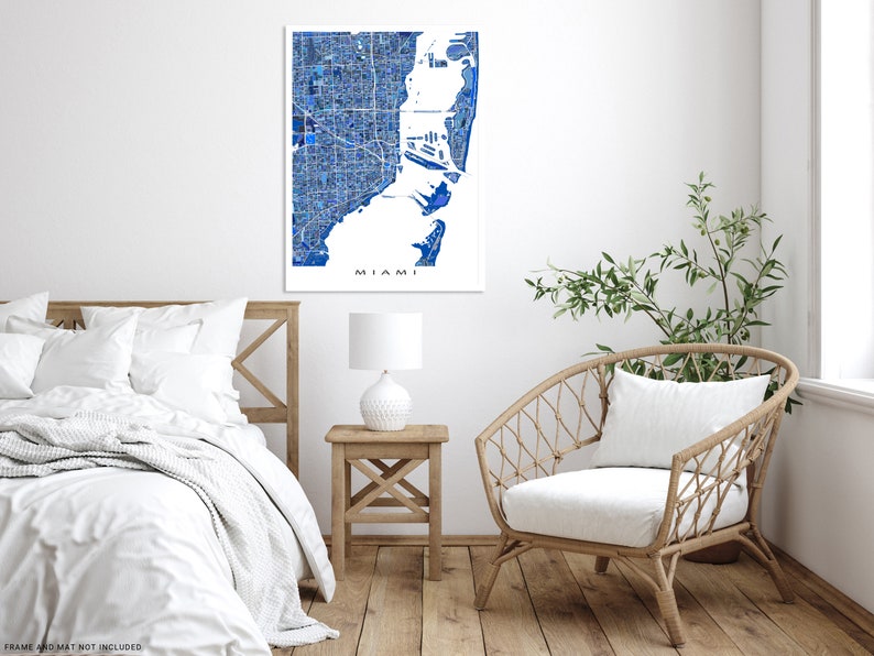 Miami, Florida city map print with a blue geometric design by Maps As Art.