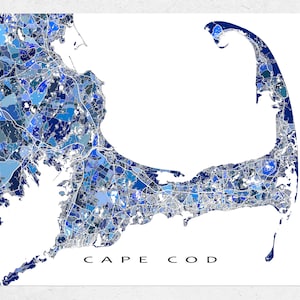 Art de Cape Cod, impression de carte de Cape Cod dans le Massachusetts, Provincetown MA