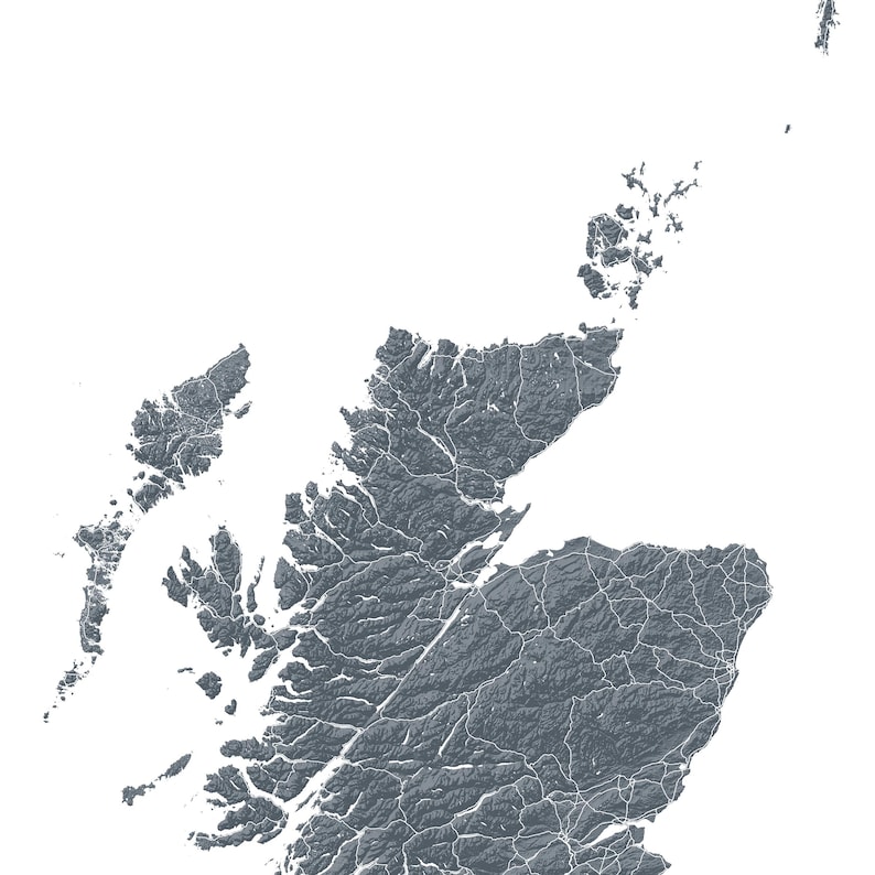 Scotland Map of Scotland Wall Art Print Poster, Topographic Landscape ...