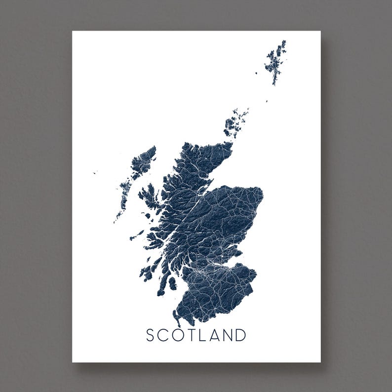 Scotland Map of Scotland Wall Art Print Poster, Topographic Landscape ...
