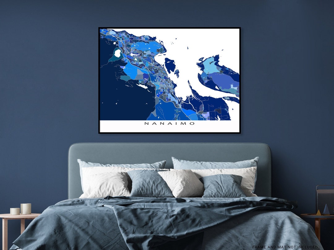 Nanaimo Map Print, Map of Nanaimo BC Canada, Blue Nanaimo Wall Decor