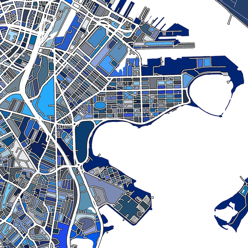 Boston Map Art Print, Blue Geometric City Street Poster - Etsy