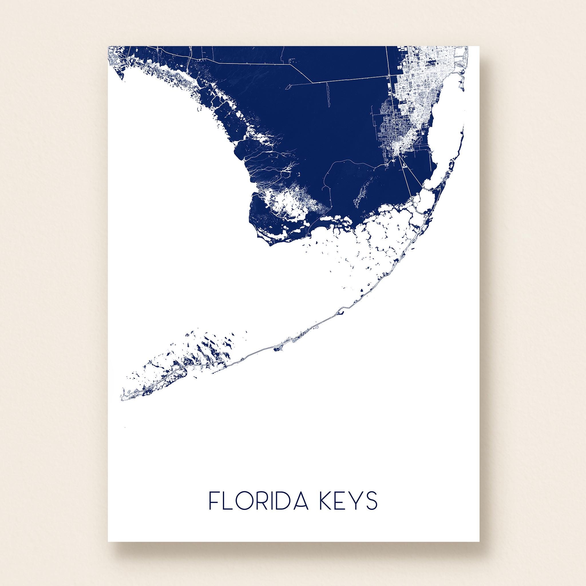 Florida Keys Map of Florida Keys Art Prints, Florida Key FL Print for ...