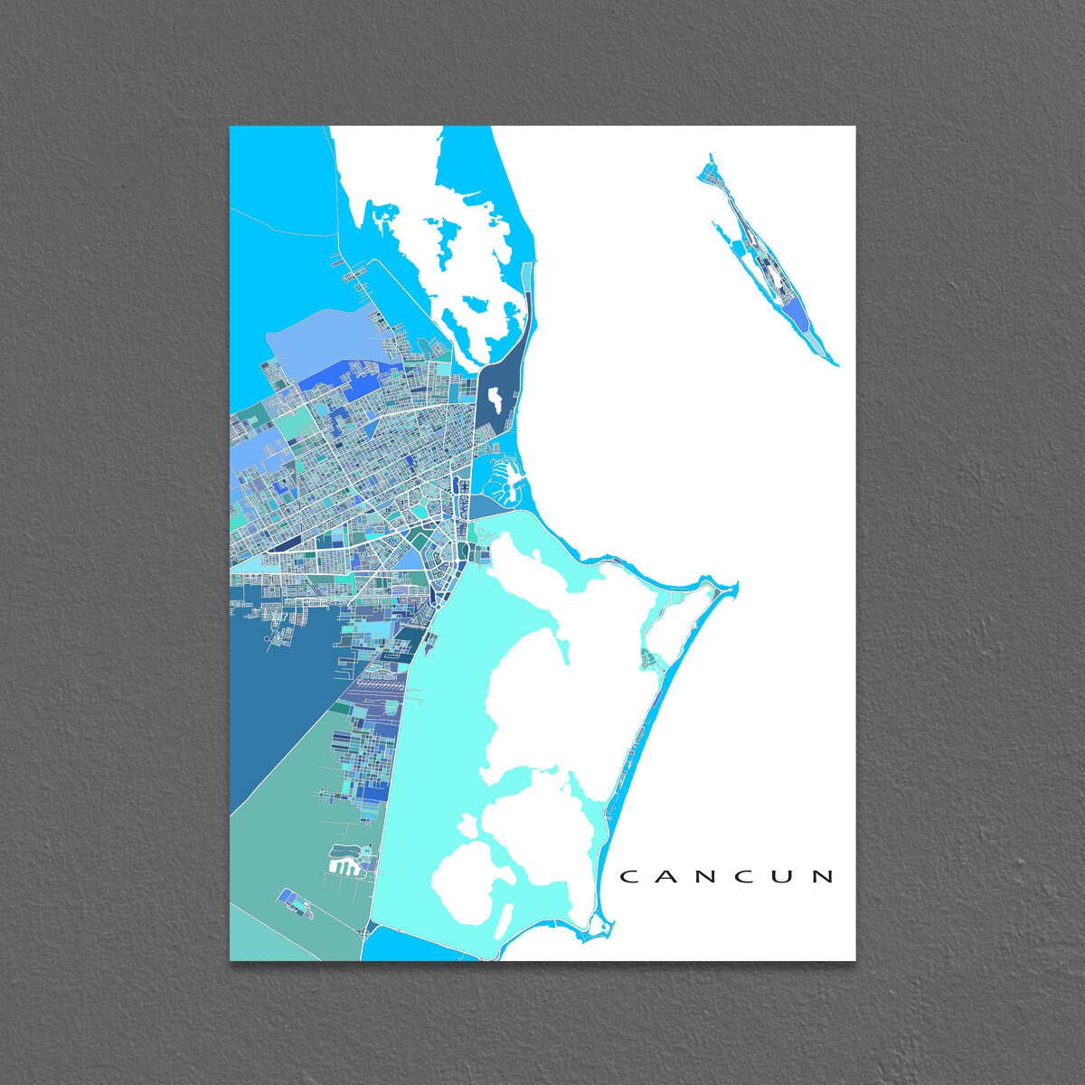 Cancun Map Print Cancun Mexico Art Isla Mujeres Yucatan | Etsy