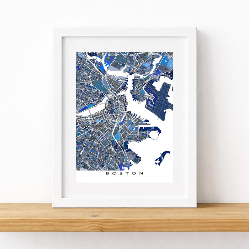 Boston Map Art Print, Blue Geometric City Street Poster - Etsy