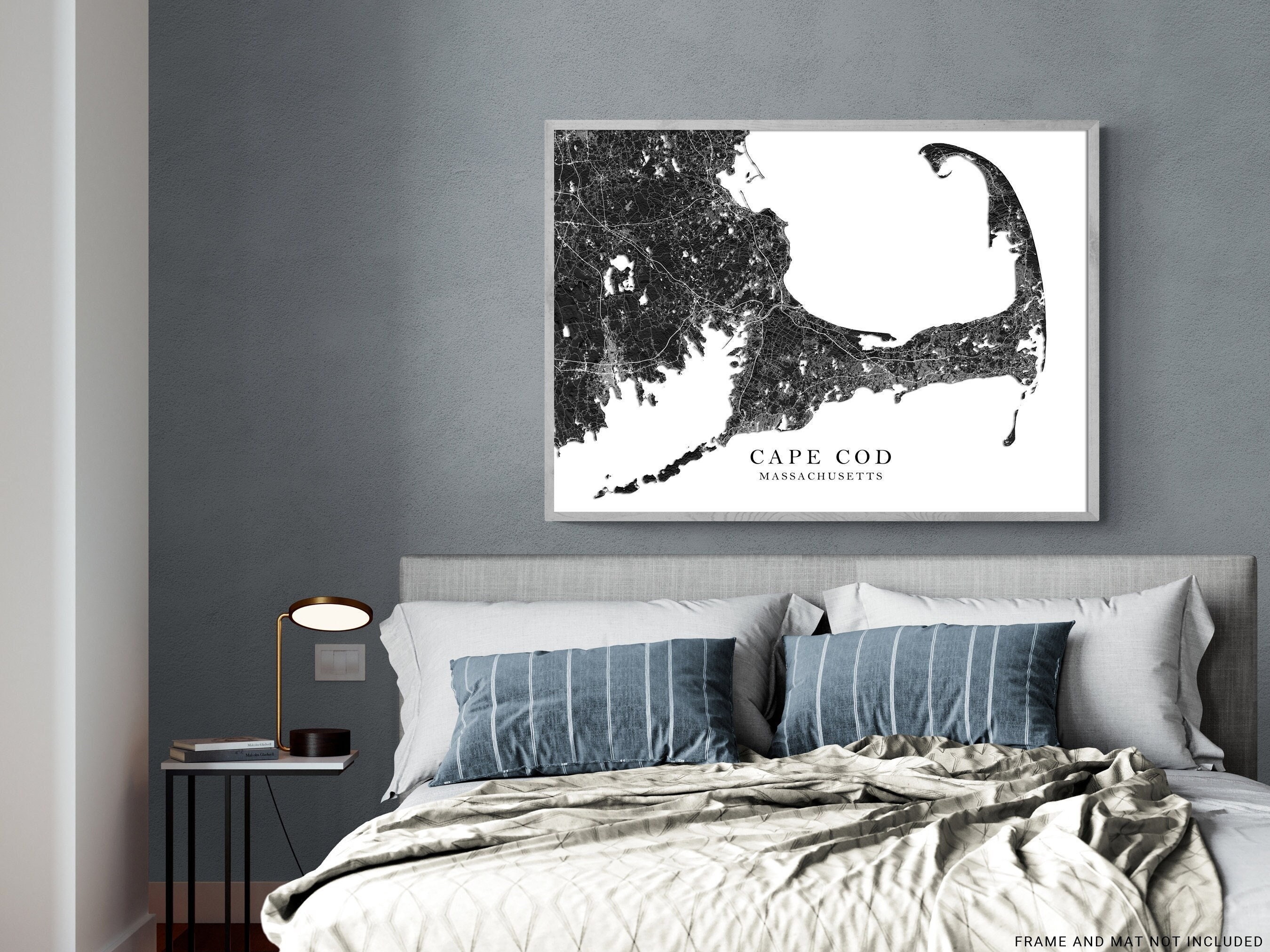 Póster con mapa de Cape Cod, impresiones artísticas de Cape Cod, diseño de paisaje topográfico en blanco y negro, decoración de pared de Cape, Provincetown, Massachusetts