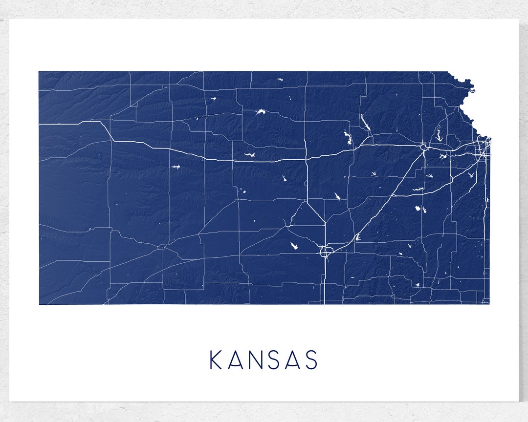 Kansas Map of Kansas State Wall Art Print Poster 3D Etsy
