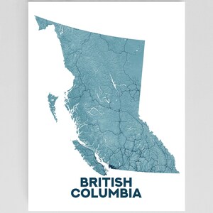 Map of BC, British Columbia Map Wall Art Print Poster with Landscape Topographic Design, Canada Province Road Maps
