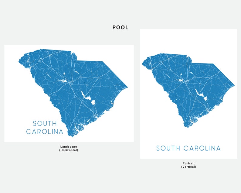 South Carolina Map Art Print Poster, Personalized 3D Topographic ...