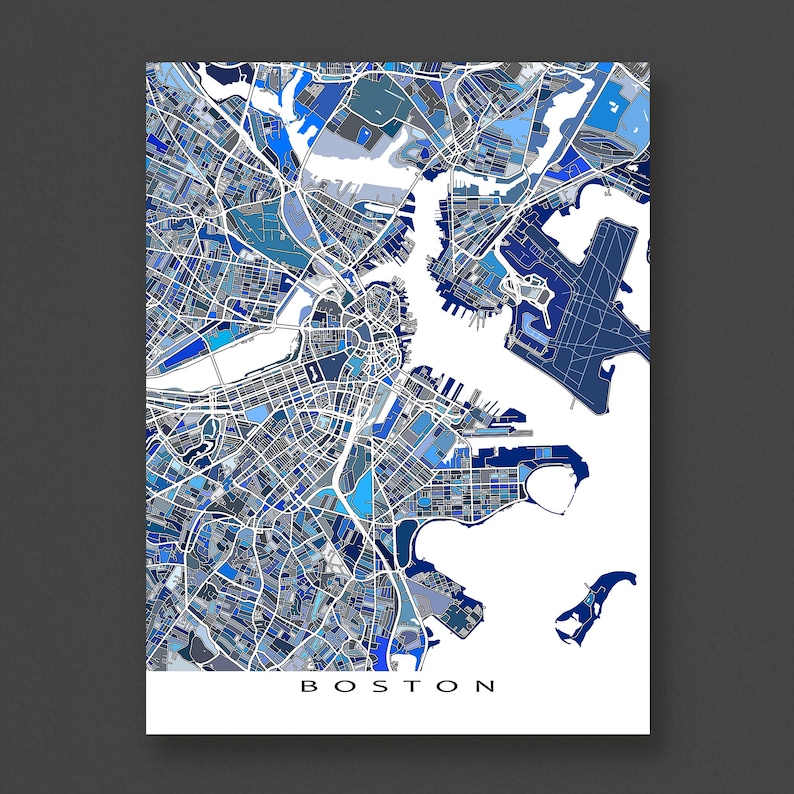 Boston Map Art Print, Blue Geometric City Street Poster - Etsy
