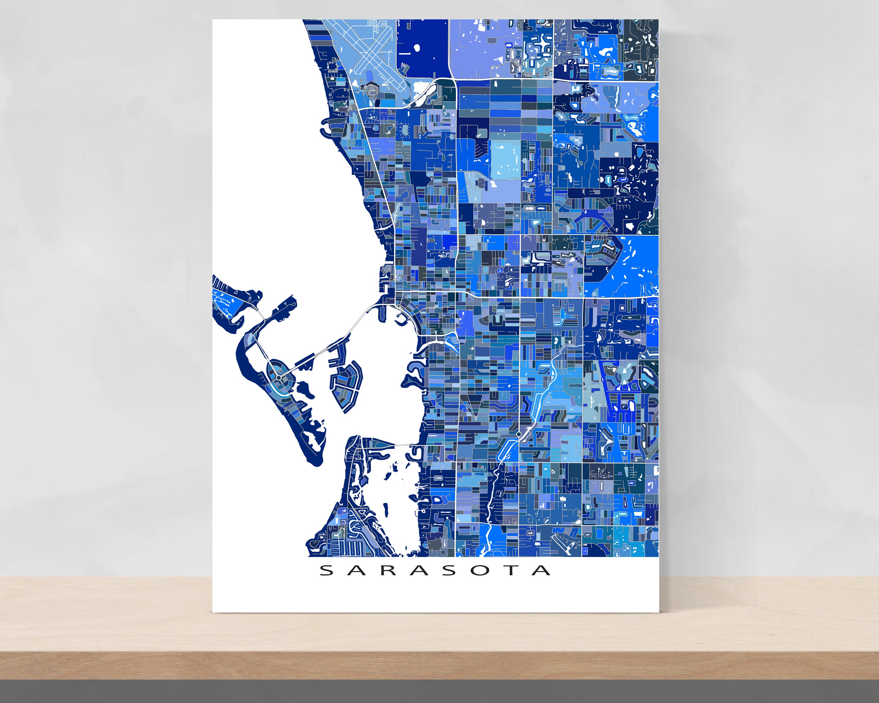 Sarasota Florida Art Print Sarasota Map Poster Blue