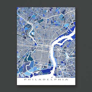 Philadelphia Map Print, Blaue Geometrische Stadt Street Art Poster