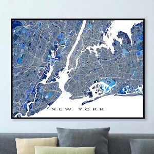 New York Map Art Prints new and Blue Geometric New York City Print or NYC Print for New York Travel Gifts