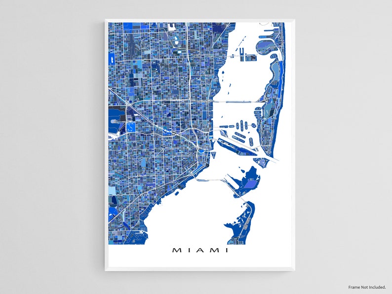 Miami, Florida city map print with a blue geometric design by Maps As Art.