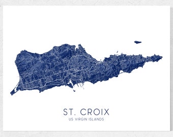 St Croix Map Print and St Croix USVI Map Poster for St Croix US Virgin Islands Print and Caribbean Art Prints Travel Gifts