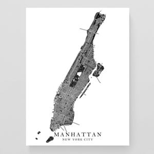 Manhattan New York City Map: Black and White NYC Wall Art Print or Poster