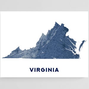 Virginia Map Wall Art Print Poster with Landscape Design, VA Topographic State Maps
