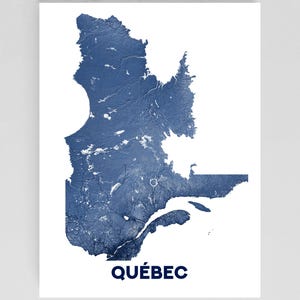 Quebec Map Print Poster with Topographic Landscape Wall Art Design, Canada Province Road Maps