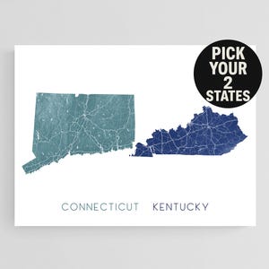 Two State Topographic Map Print: Personalized Location Art
