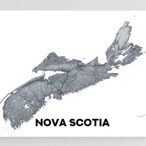 Affiche imprimée d'art mural carte de la Nouvelle-Écosse avec aménagement paysager topographique, cartes routières des provinces du Canada