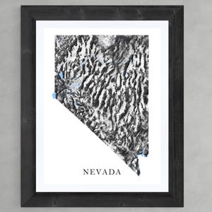 Carte du Nevada du Nevada, impressions d'art de l'État du Nevada NV, cadeaux topographiques noir et blanc du Nevada, Las Vegas