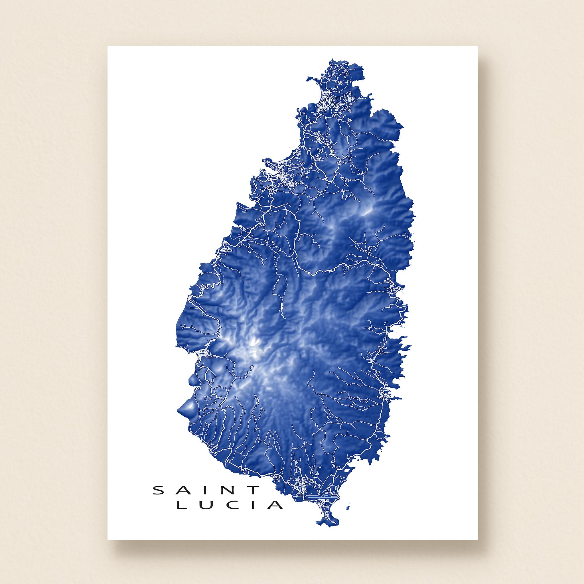 Saint Lucia Map Print Poster, St Lucia Wall Art Prints, Castries ...