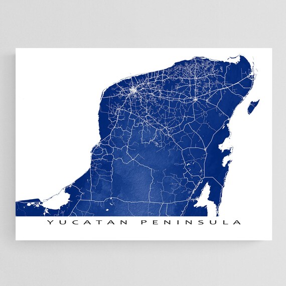 Yucatan Map Print Poster and Playa Del Carmen Wall Art Prints, Mayan Riviera Mexico, Cancun, Merida, Street and Road Maps