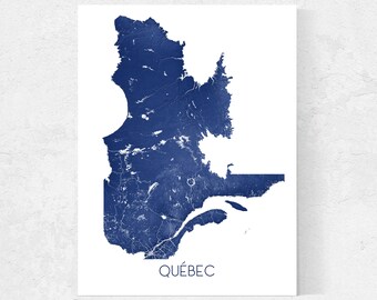 Quebec Art Print, Quebec Map of Quebec Canada Topographic Maps, Quebec Wall Decor, Quebec City Montreal