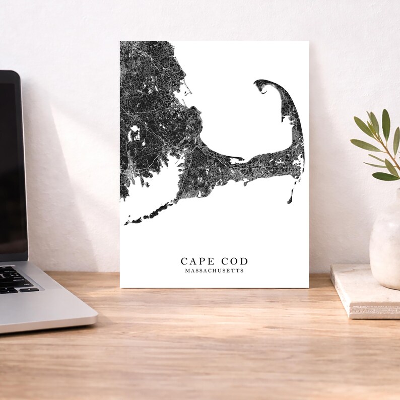 Cape Cod Wall Art Map Print, Black and White Neutral Decor - Etsy