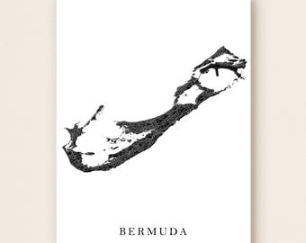Bermuda Wall Art Print, Black and White Island Road Map