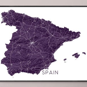 Spain Map of Spain Art Print, Custom 3D Topographic Landscape Espana Wall Art Poster Maps, Madrid Barcelona Seville Ibiza Mallorca Europe