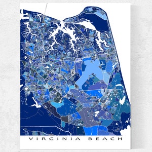 Impression de carte de Virginia Beach et poster bleu géométrique de Virginia Beach pour des impressions de carte de la ville de Virginia Beach et des cadeaux de voyage