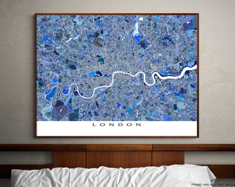 London Art Print Poster, Blue Geometric Map of London England UK, London Wall Art Prints, United Kingdom City Street Maps