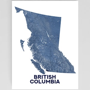 British Columbia Map Poster Print, Topographic Map of BC Canada Province Wall Art Road Maps with Landscape Design