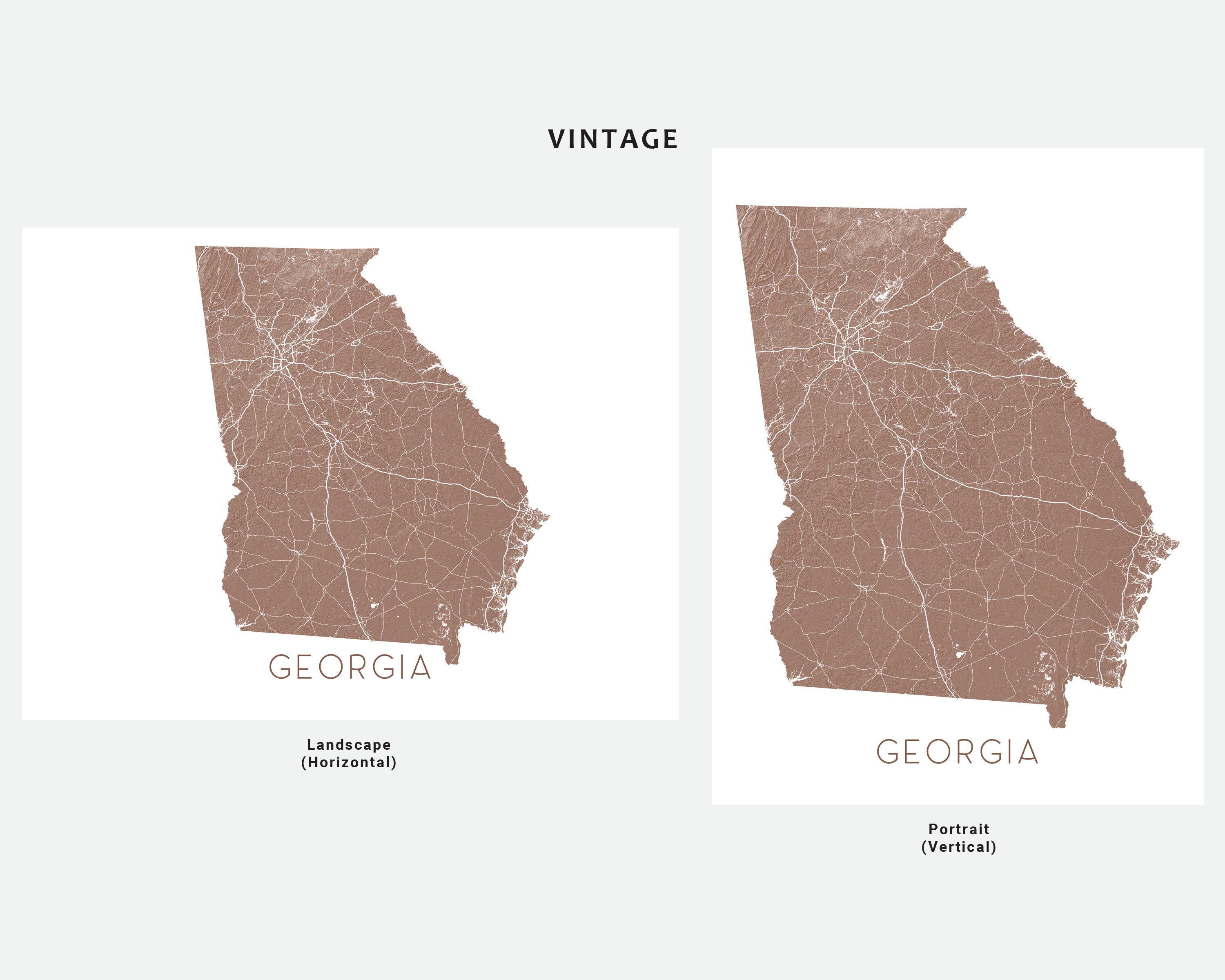 Georgia Map Art Print and Map of Georgia State Prints for Landscape GA ...