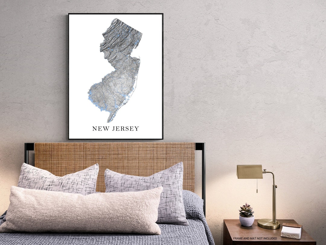 New Jersey Print, New Jersey Map of New Jersey Art Prints, Black and ...
