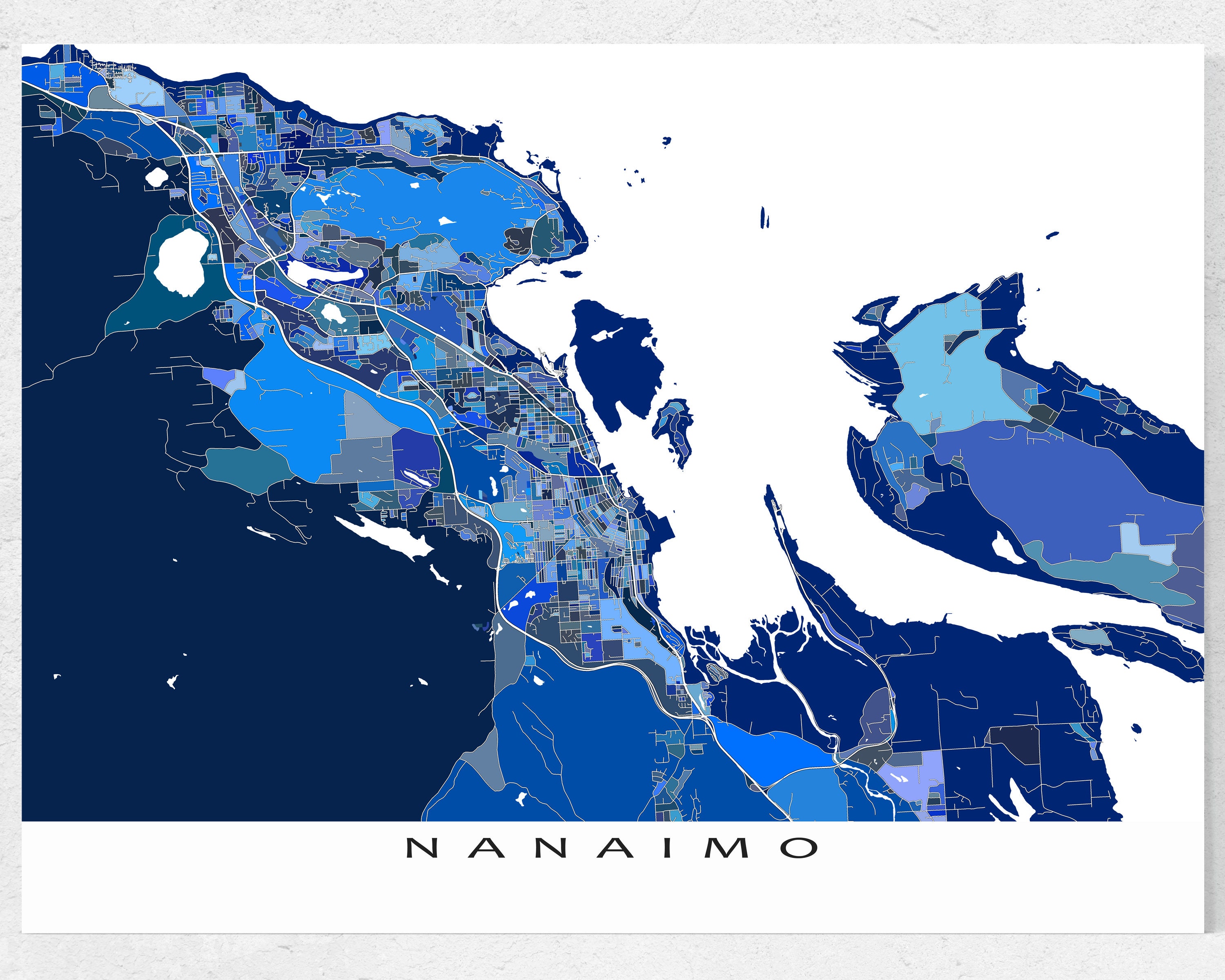 Map Of Nanaimo Bc Nanaimo Map Print Map Of Nanaimo Bc Canada Blue Nanaimo Wall | Etsy Uk