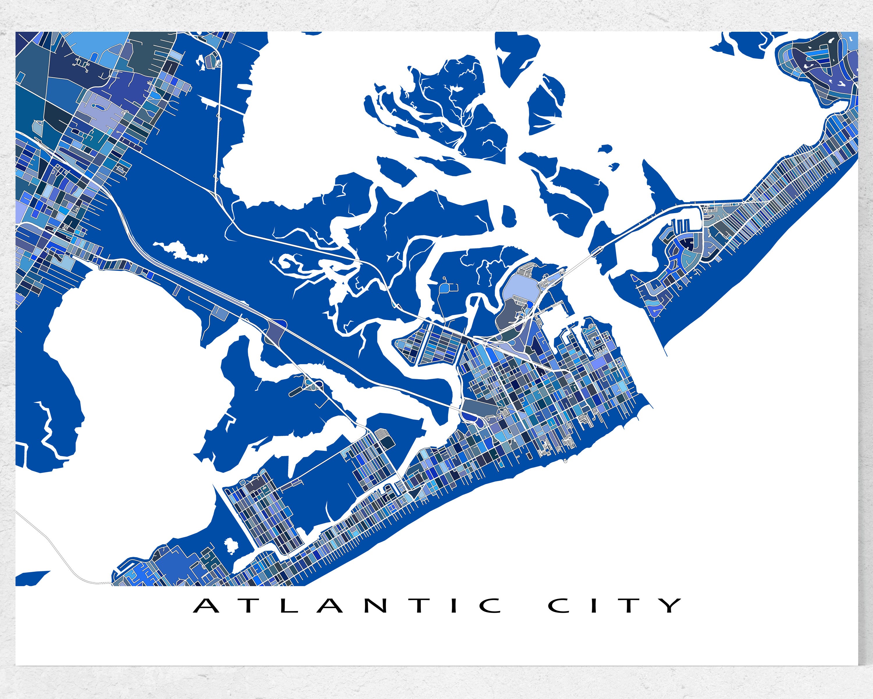 Atlantic City Map Print and Blue Geometric Atlantic City Art | Etsy