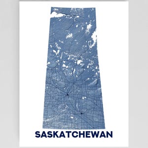 Affiche imprimée de carte de la Saskatchewan avec une conception topographique d'art mural paysage, cartes routières de la province du Canada, Regina Saskatoon