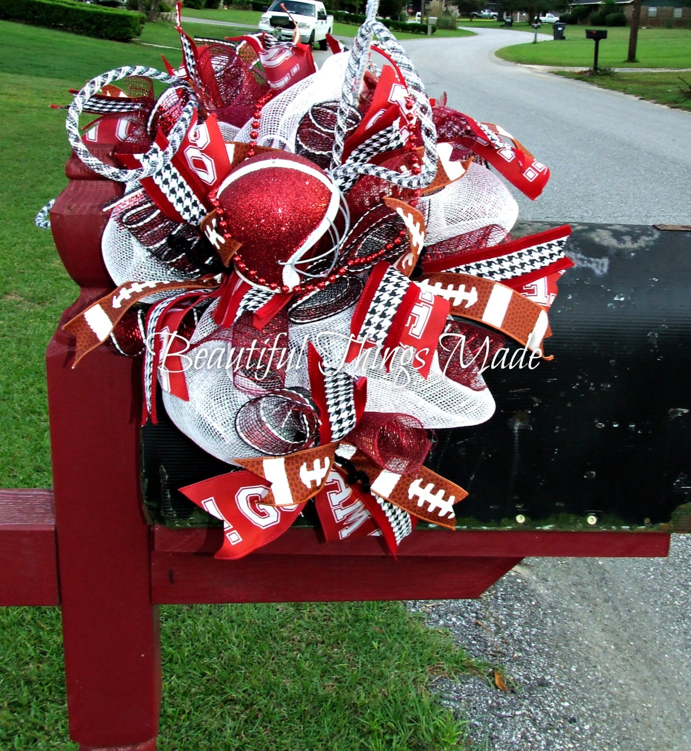 Alabama Mailbox Swag, Crimson Tide, Bama, Deco Mesh, Football Mailbox Topper, Mailbox Cover