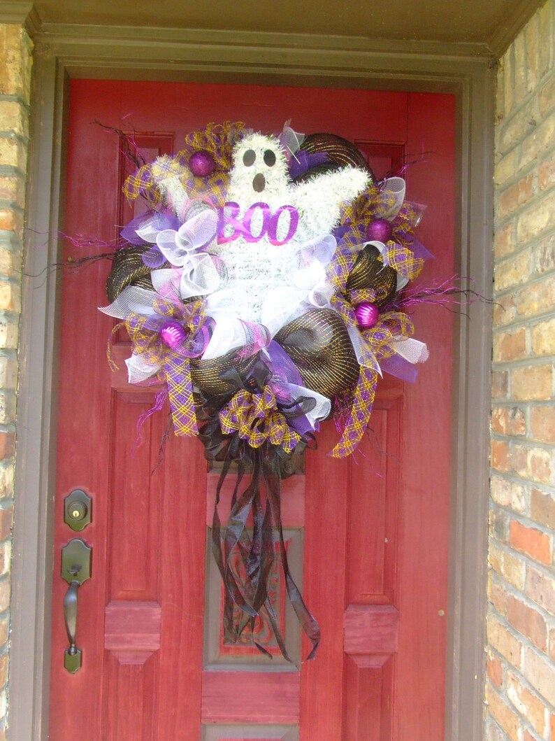 Halloween Wreath Door Hanger Front Door Wreath Ghost Etsy