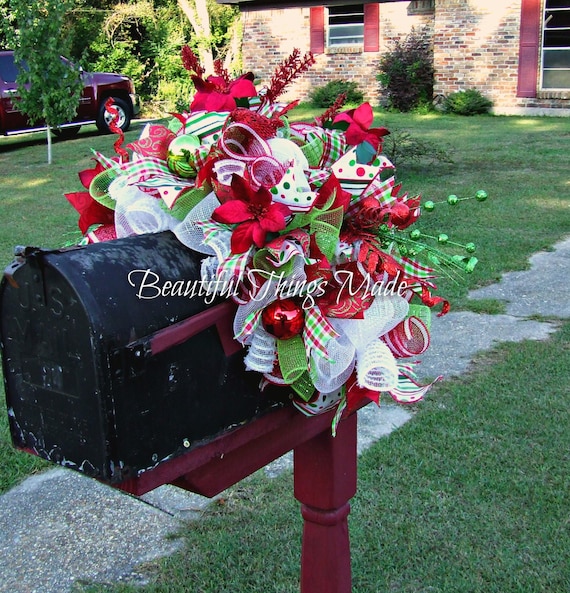 Christmas Mailbox Swag Mailbox Swag deco mesh mailbox Etsy